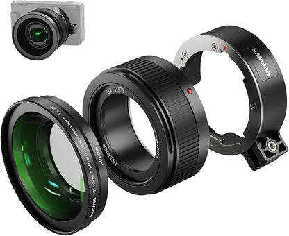 NEEWER Wide Angle Lens Compatible with Sony ZV-1 II (ZV-1 M2), 2 in 1 HD 18mm Wide Angle + 10X Additional Macro Lens with Extension Tube, Bayonet Mount Camera Accessories Photography, LS-86