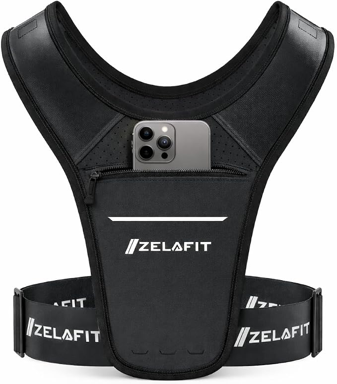 ZelaFit™ Running Phone Holder Vest for Women & Men – Lightweight Running Gear and Everyday Running Essentials – Chest Rig Phone Holder for Running (Black)