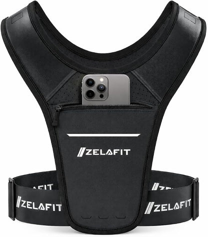 ZelaFit™ Running Phone Holder Vest for Women & Men – Lightweight Running Gear and Everyday Running Essentials – Chest Rig Phone Holder for Running (Black)