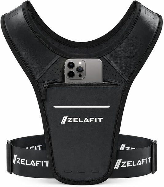 ZelaFit™ Running Phone Holder Vest for Women & Men – Lightweight Running Gear and Everyday Running Essentials – Chest Rig Phone Holder for Running (Black)