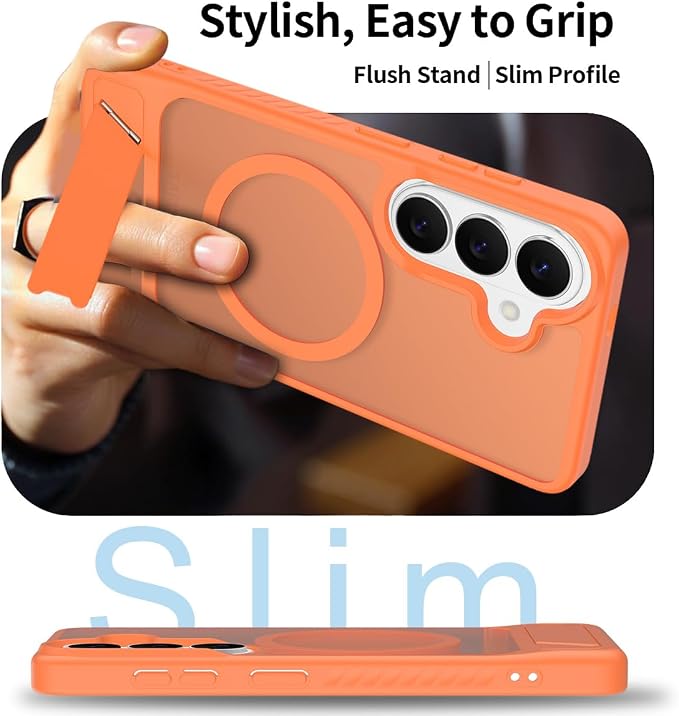RMOCR for Samsung Galaxy S26 Case with Screen Protector+Lanyard Wrist Strap,Magnetic Translucent Matte Rugged Slim Phone Cover Built in Invisible Kickstand [Fit for MagSafe],2026 Orange