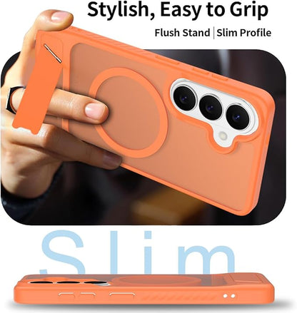 RMOCR for Samsung Galaxy S26 Case with Screen Protector+Lanyard Wrist Strap,Magnetic Translucent Matte Rugged Slim Phone Cover Built in Invisible Kickstand [Fit for MagSafe],2026 Orange
