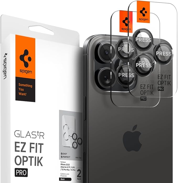 Spigen Camera Lens Screen Protector [GlasTR EZ Fit Optik Pro] Designed for iPhone 14 Pro Max/iPhone 14 Pro [Case Friendly] - Black [2 Pack]
