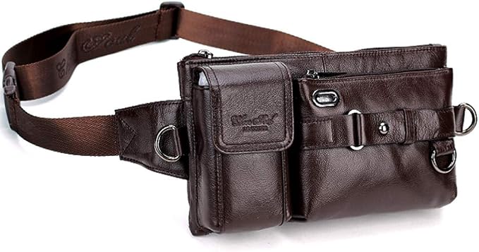 KPYWZER Vintage Leather Waist Bag Fanny Pack for Men Women Hip Bum Belt Slim Cell Phone Purse Casual Waist Wallet Pouch for Outdoors Traveling Casual Running Hiking Cycling Coffee