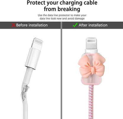 Lovmooful Compatible for iPhone 18W/20W USB-C Charger Cover Clear Lovely 3D Bowknot Waves Design Soft Charger Protector Cute Cable Case Saver Protector for Girls Women-Pink Bowknot