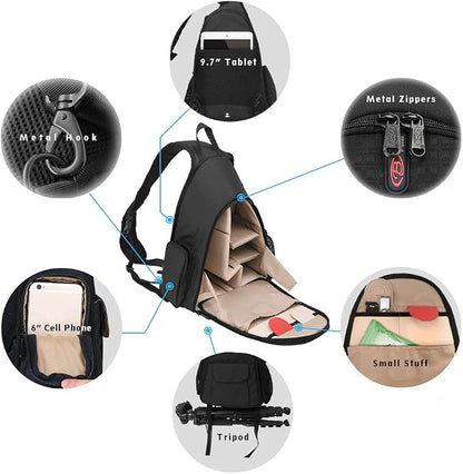 DSLR Camera Bag Waterproof Camera Sling Backpack with Rain Cover Outdoor Travel Backpack Camera Bag Case for Laptop Canon Nikon Sony Pentax DSLR Cameras,Lens,Tripod and Accessories (Black)