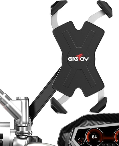 Grefay Motorcycle Phone Mount, Auto Shrink Metal Phone Mount for 4.0-7.0 Inch Smartphone for Motorcycle Rear View Mirror with 360° Rotatabe