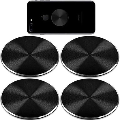 Metal Plates Replacement Set 4 Pack for Magnetic Car Mount. Kit of 4 Black Round Discs Without Holes for Case Back, Phone Magnets. Strong 3M Adhesive Backing Circular Cell Phone Holder Stickers.