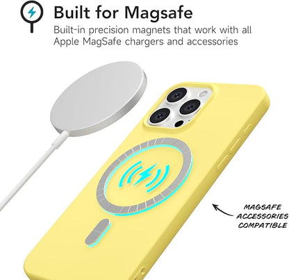 for iPhone 16 Pro Case Silicone Compatible with Magsafe Case, Ultra Slim Thin Magnetic Phone Cases Mag Safe, Cute Soft Rubber Gel TPU Matte Plain Wireless Charging Cover for Women, Yellow