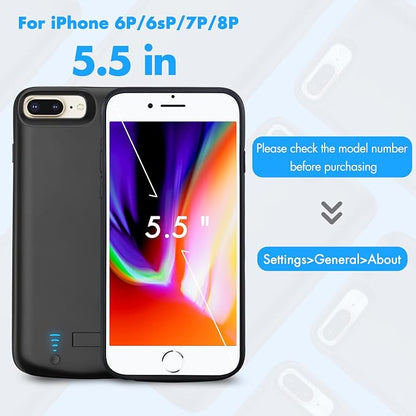 Battery Case for iPhone 8 Plus/7 plus/6s Plus/6 Plus, 8500mAh Charging Case with Kickstand Portable Extend Battery Charger Cover for 5.5" iPhone 8 Plus -Black