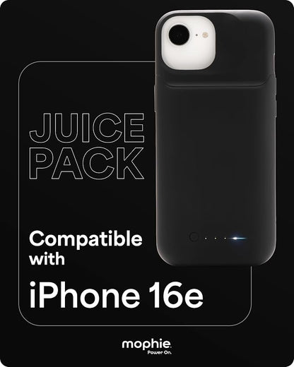 Mophie Juice Pack Battery Case for iPhone 17e/ 16e - Slim Charging Case, Magnetic Back for Wallets & Mounts, +50% Extra Battery Life, Enhanced 6-Foot Drop Protection, Sustainable Material, Black