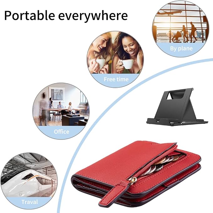 2 Pack Portable Cell Phone Stand Holder for Desk, Foldable Pocket-Sized Mount, Universal Adjustable Desktop Mobile Phone Kickstand Compatible with iPhone IPads Kindle Android Black & White
