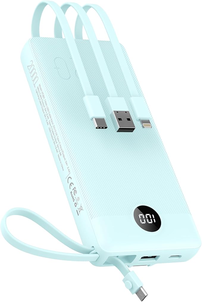 VEEKTOMX Portable Charger Built-in Cables, Power Bank for iPhone, Fast Charge USB C Battery Pack Travel Essentials Powerbank Compatible with iPhone 17/16/15/14, Samsung S25/24