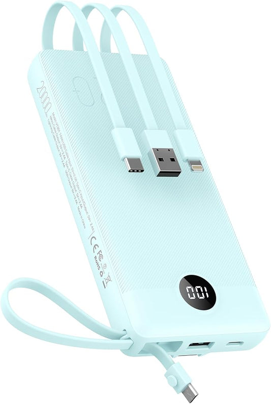 VEEKTOMX Portable Charger Built-in Cables, Power Bank for iPhone, Fast Charge USB C Battery Pack Travel Essentials Powerbank Compatible with iPhone 17/16/15/14, Samsung S25/24