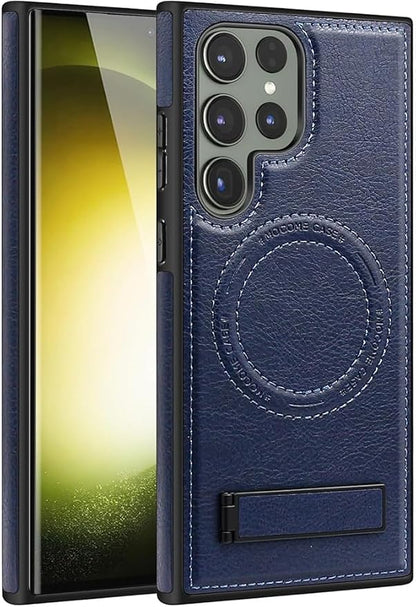 Case for Samsung Galaxy S25 Ultra/S25 Plus/S25,Magnetic Wireless Charging Phone Case with Fold Kickstand Slim Leather Cover (Blue,S25ULTRA)