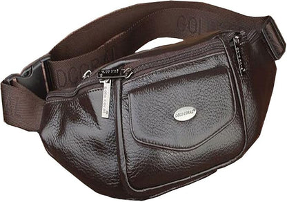 Hebetag Leather Fanny Pack Waist Bag for Men Women Slim Bumbag Waist Packs Outdoor Travel Hiking Casual Pouch Day Pack, Coffee