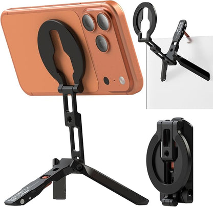 Magnetic Phone Mount,[Ultra-Thin] Magnetic Tripod for iPhone with Arca-Swiss&Cold Shoe&1/4" Screw&Foldable Hook Design,Phone Stand for iPhone 12-17 Series,Vlog,Gym,Travel Use