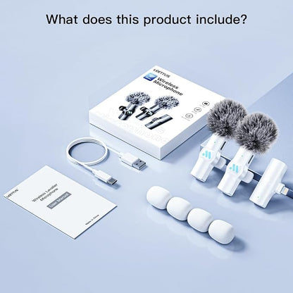 2pcs Lavalier Wireless Microphone for iPhone iPad Video Recording,Mini Microphone for Game Live Streaming,interviews,YouTube,TikTok,Vlog(White)