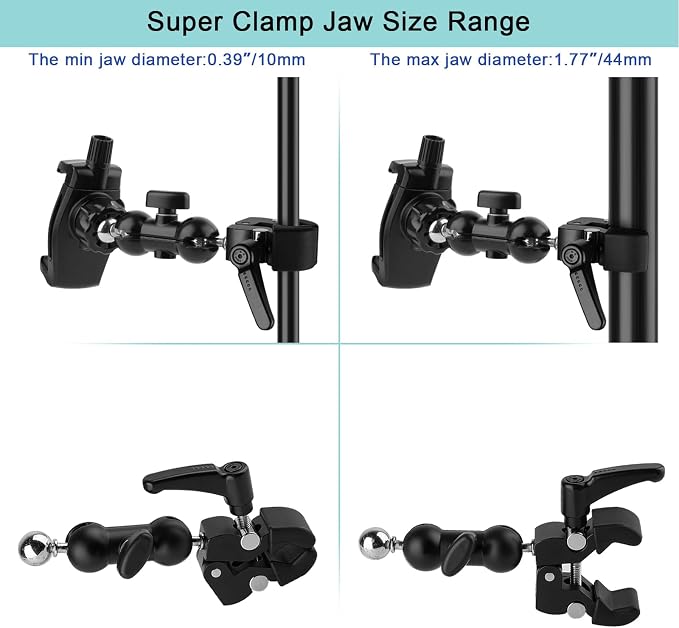 Phone Holder Clamp Mount for Treadmill/Spin Bike/Baby Stroller/Golf Cart/Music Stand/Microphone Stand/Handlebar,Compatible with 3.5~7.5" iPhone/Smartphone,360°Adjustable Aluminum Alloy Mount