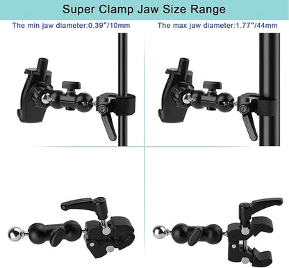 Phone Holder Clamp Mount for Treadmill/Spin Bike/Baby Stroller/Golf Cart/Music Stand/Microphone Stand/Handlebar,Compatible with 3.5~7.5" iPhone/Smartphone,360°Adjustable Aluminum Alloy Mount