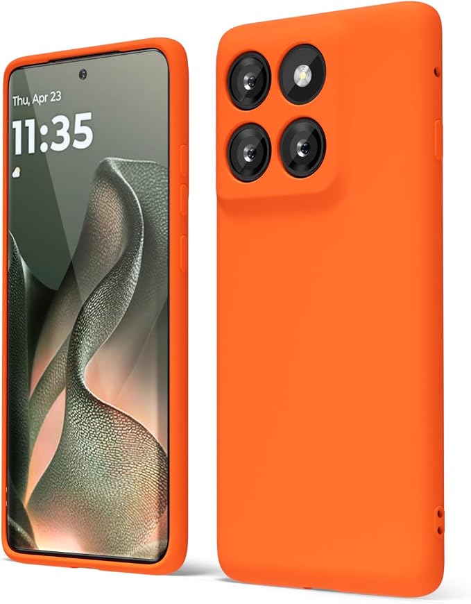 oakxco for Motorola Moto Edge 2025 Phone Case Liquid Silicone, Thin Slim Soft Rubber Gel TPU Plain Protective Simple Cover for Women Girl Cute, Matte Solid Color Aesthetic, Neon Orange