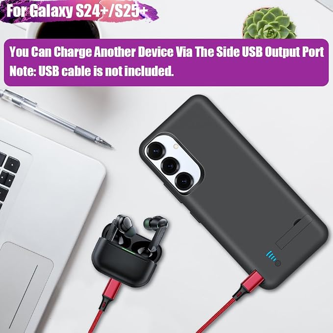 Sitong Battery Case for Samsung Galaxy S25+/ S25 Plus/ S24+/ S24 Plus, 5000mAh Rechargeable Extended Battery Charging Charger Case, Add 100% Extra Juice (6.7 Inches) Black