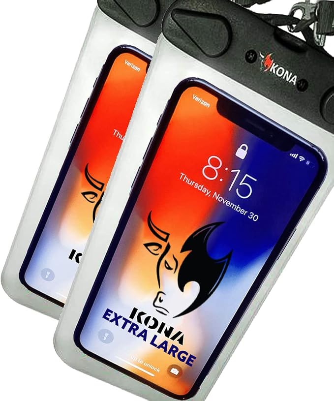 Kona Submariner Universal Waterproof Case - Waterproof Phone Pouch Compatible for iPhone 14 13 Pro Max XS Plus Samsung Galaxy S22 Cell Phones Up to 7.5", IPX8 Cellphone Dry Bag for Vacations - 2 Pack