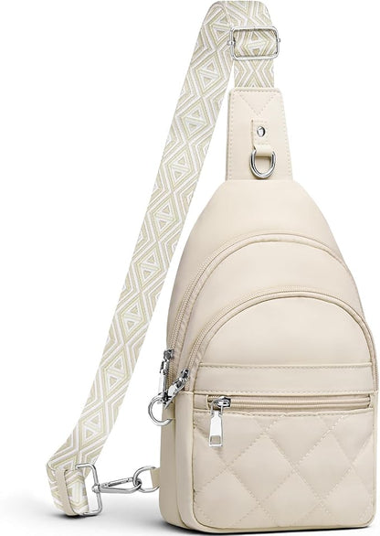 SYTRAH Sling Bag for Women, Anti-Theft RFID Crossbody Bag Nylon Sling Purse for Travel, Puffy Small backpack for Daily Hiking Sports White
