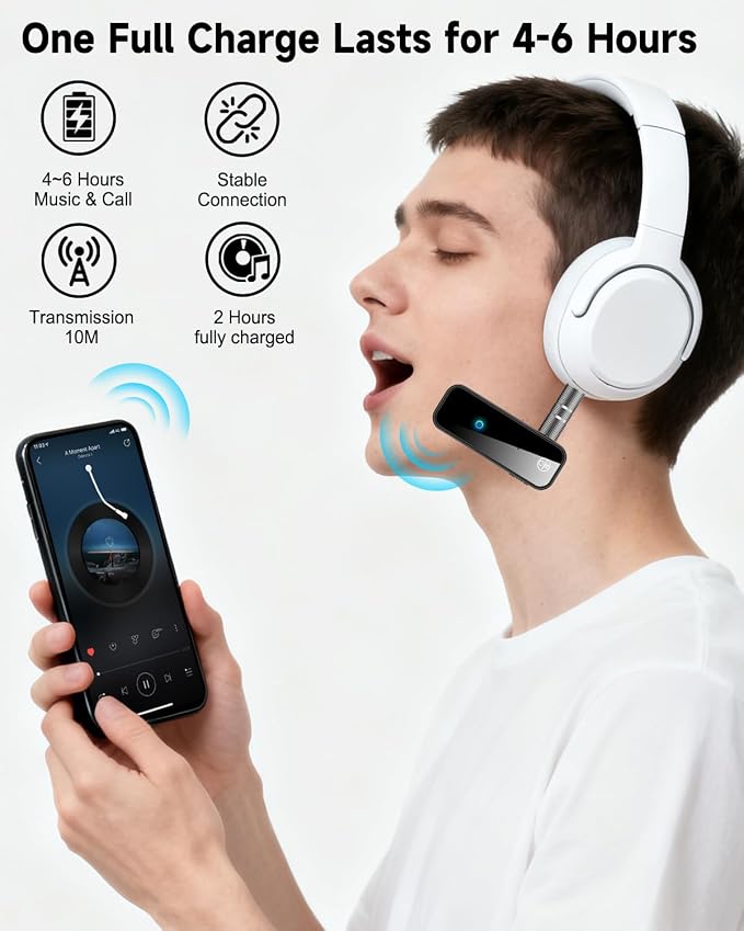 Upgraded AUX Bluetooth 5.0 Adapter for Car, 2 in 1 Wireless Bluetooth Transmitter and Receiver for TV Headphones Home Audio Speakers, Portable Wireless Audio Receiver for iPhone PC, Hands-Free Call
