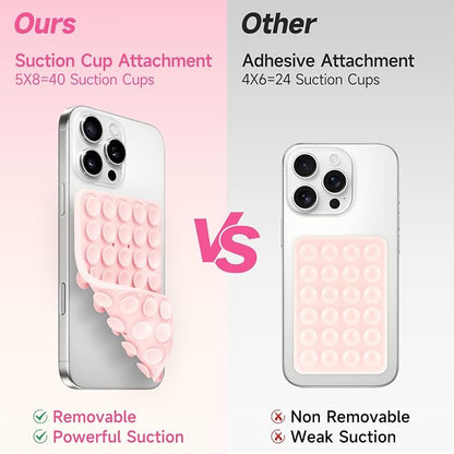 Silicone Suction Cup Phone Case Mount Double Sided, Phone Accessories Hands-Free Strong Grip Holder for Selfies and Videos (Light Pink Glitter)