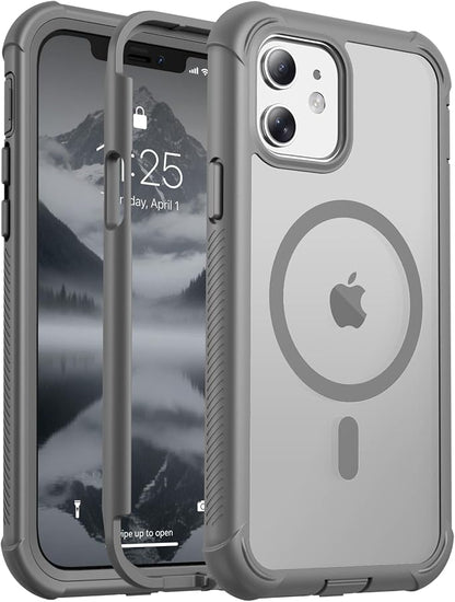 jaroco Magnetic for iPhone 12/12 Pro Case, [Compatible with MagSafe][Military Grade Drop Protection][Heavy Duty Protection][Non-Slip][Shockproof] 2-Layer Durable Bumper Phone Case 6.1''-Gray