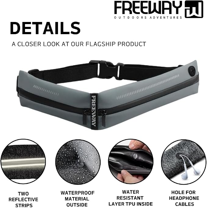 Lightweight Running Belt - for Man and Woman Running Phone Holder, Waist Pack for Workout, Money Belt, Running Gear Accessories (Double, Gray) designed for carrying Phone, Keys & Essentials