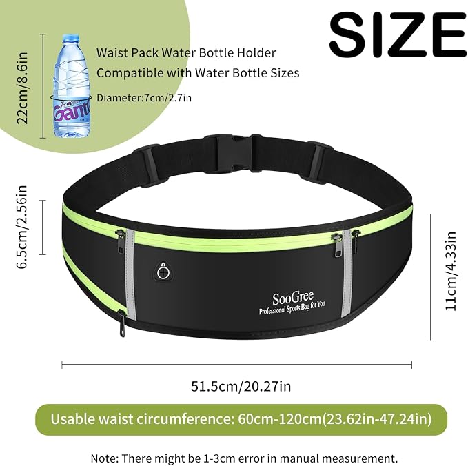 SooGree Men Women Running Waist Pack, Adjustable Waterproof Fanny Pack with Reflective Strip, Runner Belt for Running Walking Cycling Camping Gym