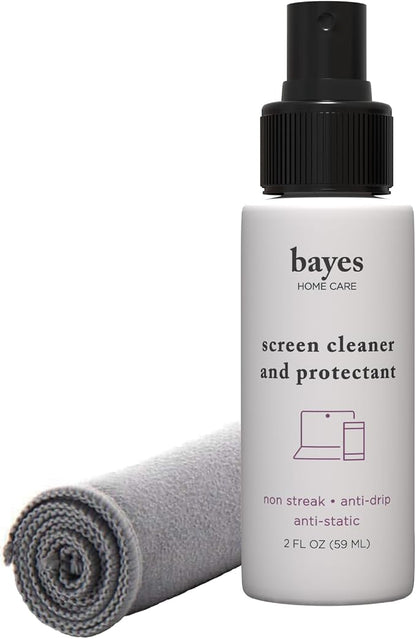 Bayes Electronic Screen Cleaner Spray Kit with Premium Microfiber Cloth - TV Screen Cleaner for Smart TV, LCD, LED, OLED - Tablet, Phone and Computer Screen Cleaner for Car Display - 2 oz, 2 Pack