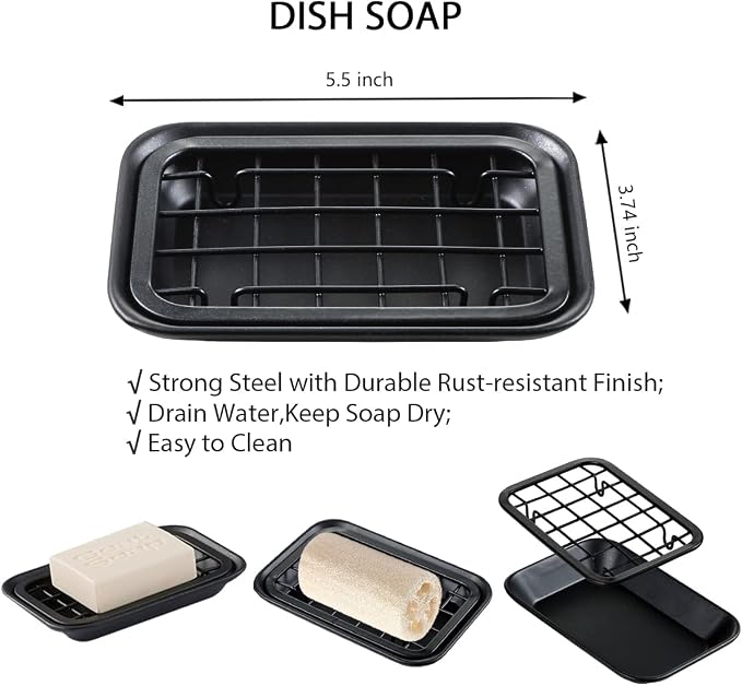 SheeChung 8PCS Bathroom Accessories Set Complete - Soap Dispenser, Mason Jar Toothbrush Holder, 2pcs Qtip Holders, Flower Vase, Soap Holder, Vanity Tray, Toilet Paper Storage, Bathroom Set-Black