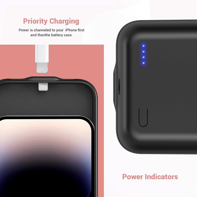 13800mAh High Capacity Battery Case for iPhone 14 Pro (6.1 inch), 2025 Upgraded Battery Pack Rechargeable Charger External Charging Case with Tempered Glass Screen Protector Black