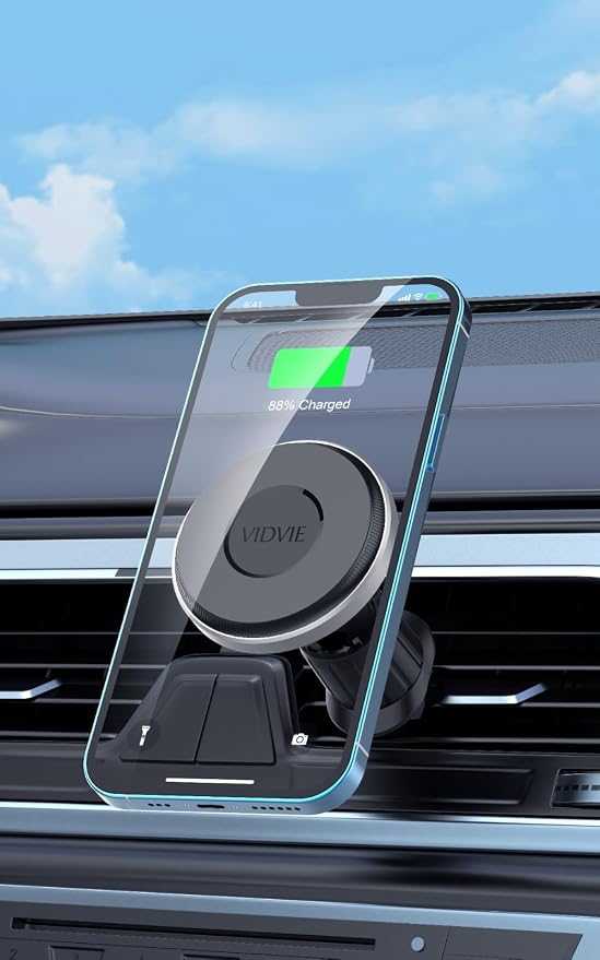 HC1523 Compatible Wireless Charging Air Vent Car Phone Mount in Black. Designed for iPhones Including iPhone 12, 13, 14, and 15