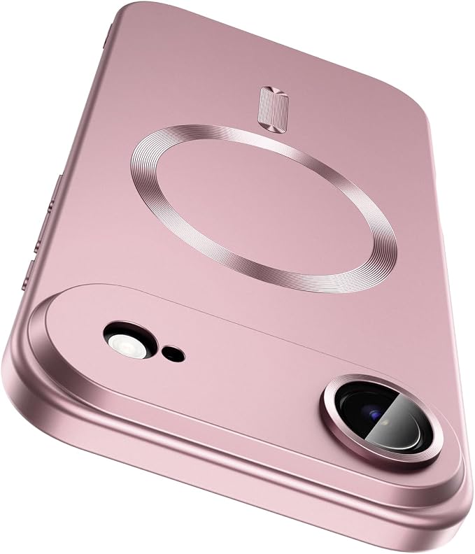 Magnetic for iPhone Air Case, Compatible with MagSafe, Built-in Camera Lens Protector, Slim Thin Soft Silicone Bumper Shockproof Metallic Luster Phone Case for iPhone 17 Air (Rose Gold)