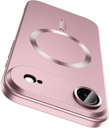 Magnetic for iPhone Air Case, Compatible with MagSafe, Built-in Camera Lens Protector, Slim Thin Soft Silicone Bumper Shockproof Metallic Luster Phone Case for iPhone 17 Air (Rose Gold)