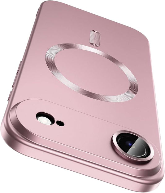 Magnetic for iPhone Air Case, Compatible with MagSafe, Built-in Camera Lens Protector, Slim Thin Soft Silicone Bumper Shockproof Metallic Luster Phone Case for iPhone 17 Air (Rose Gold)