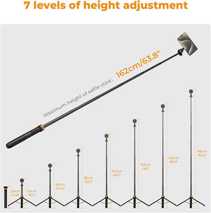 K&F CONCEPT 63'' Magnetic Selfie Stick Tripod, Lightweight Cellphone Stand with Wireless Remote, Compatible with iPhone 17 Pro Max/16/15/14/13/12 Series and All Phones