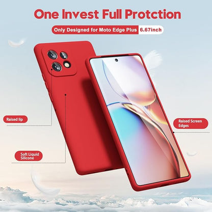 oakxco for Motorola Moto Edge Plus 2023 Case Silicone, Thin Slim Grip Soft Rubber Gel Protective Phone Case for Women, Matte Plain Solid Color Aesthetic Cute Girly Case with Camera Cover, Red