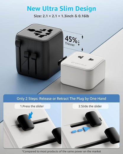 “Air” Universal Travel Adapter 2500W Max AC, Cover 200+ Countries | International Plug Adapter, All in One Portable Adapter, NOT A Voltage Converter, for USA, UK, EU, AU (White)