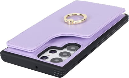 Lipvina for Samsung Galaxy S22 Ultra Case with Card Holder and Strap for Women,Crossbody Lanyard,RFID Blocking,Ring Stand,Snap Clasp,Phone Wallet Cases 6.8 inch(Purple)