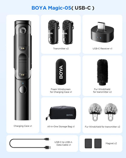 BOYA Magic USB-C Wireless Lavalier Microphone, 30Hrs Battery,328FT Los Range, Safety Track&Limiter, Ai Noise Reduction Type-C Wireless Lapel Mini Mic for Android iPhone 17/16 Audio Video Live YouTube