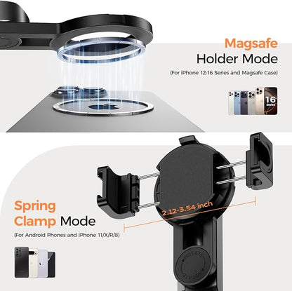 Multifunctional Mini Phone Tripod for Magsafe, Magnetic Chuck＆ Clip Pocket Size Magnetic Selfie Stick for iPhone with Remote, Extendable Cell Phone Small Tripod Magnet Stand for All Smartphones