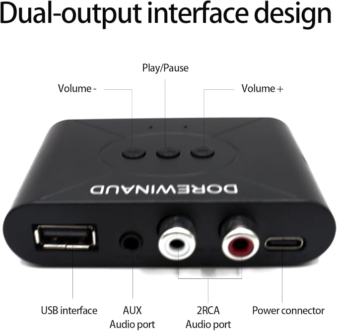 Bluetooth 5.3 Audio Receiver, Wireless Audio Receiver RCA Adapter for Stereo, USB Flash Drive/NFC One Key Connect/Car Speakers/Wireless Headphones Receiving Mode for Bluetooth Devices