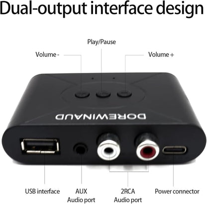 Bluetooth 5.3 Audio Receiver, Wireless Audio Receiver RCA Adapter for Stereo, USB Flash Drive/NFC One Key Connect/Car Speakers/Wireless Headphones Receiving Mode for Bluetooth Devices