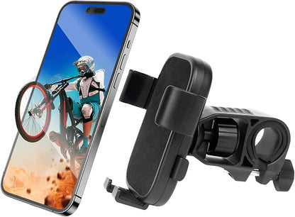 Motorcycle Phone Holder, Anti Shake Bicycle Phone Clamp for Road Ebike/Scooter/Stroller-One Hand Operation 360°Rotation,Bike Accessories Handlebar Clip Holder, Black 94003