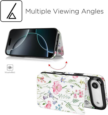 uCOLOR for iPhone 17 Air Wallet Case with Card Holder PU Leather RFID Blocking Design iPhone Air flip case for Women Men Magnetic Clasp Kickstand Design 6.5 inch (Pink Flowers)